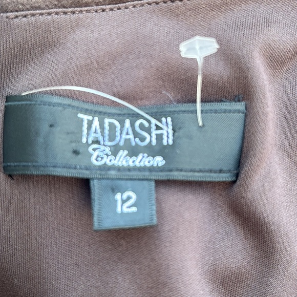 NWOT Tadashi Shoji Collection Silk Chiffon MOTB Dress Brown Pleated Gown size 12 - Picture 8 of 8